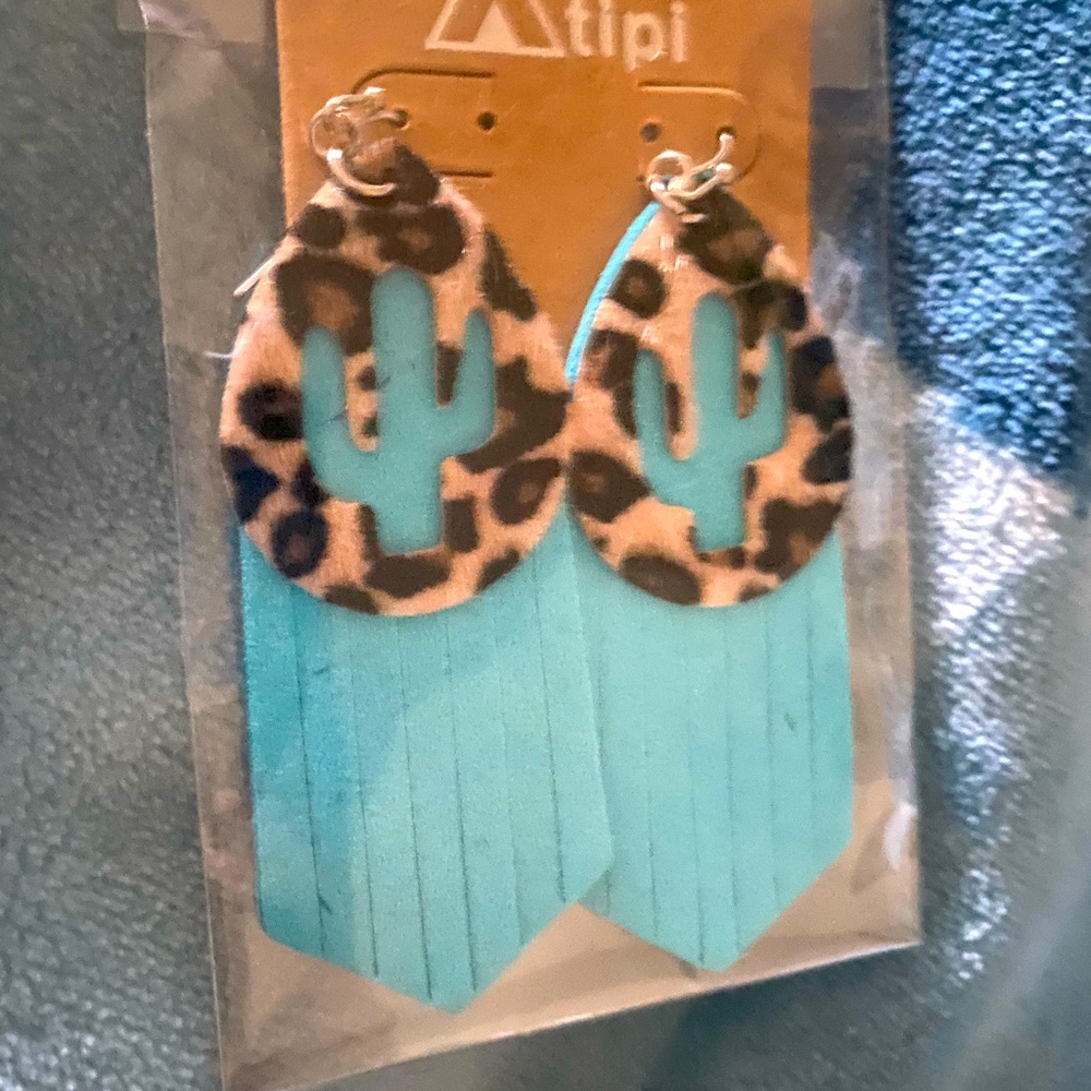 Leopard Faux Fur Turquoise Boutique Fringe Earrings